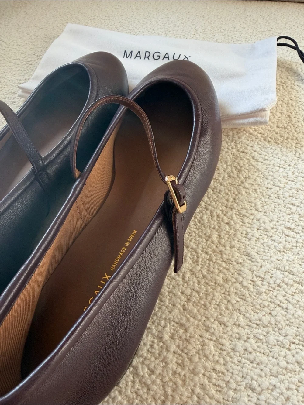 Margaux Plum Leather Mary Jane Flats with Gold Buckles - Picture 2 of 4